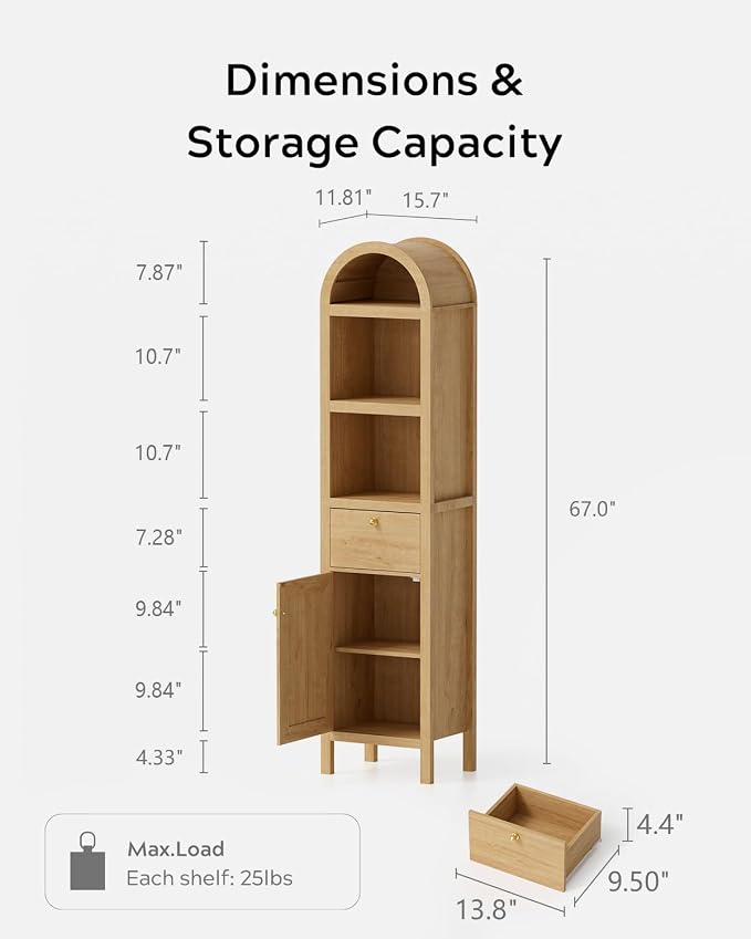 67" Tall Arched Bathroom Narrow Storage Cabinets Set of 2 - Image 3