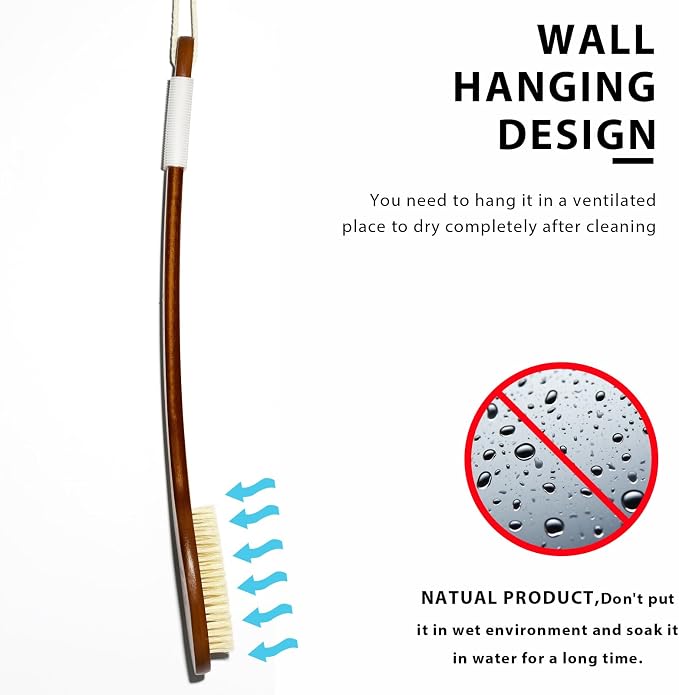 ICANdOIT-19.68Inch Natural Boar Bristles Anti-Slip Extra Long Handle Bath Brush - Image 6