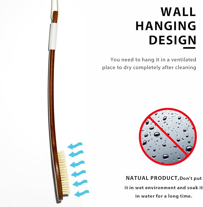 ICANdOIT-17.71Inch Natural Stiff Sisal Bristles Anti-Slip Long Handle Bath Brush - Image 6