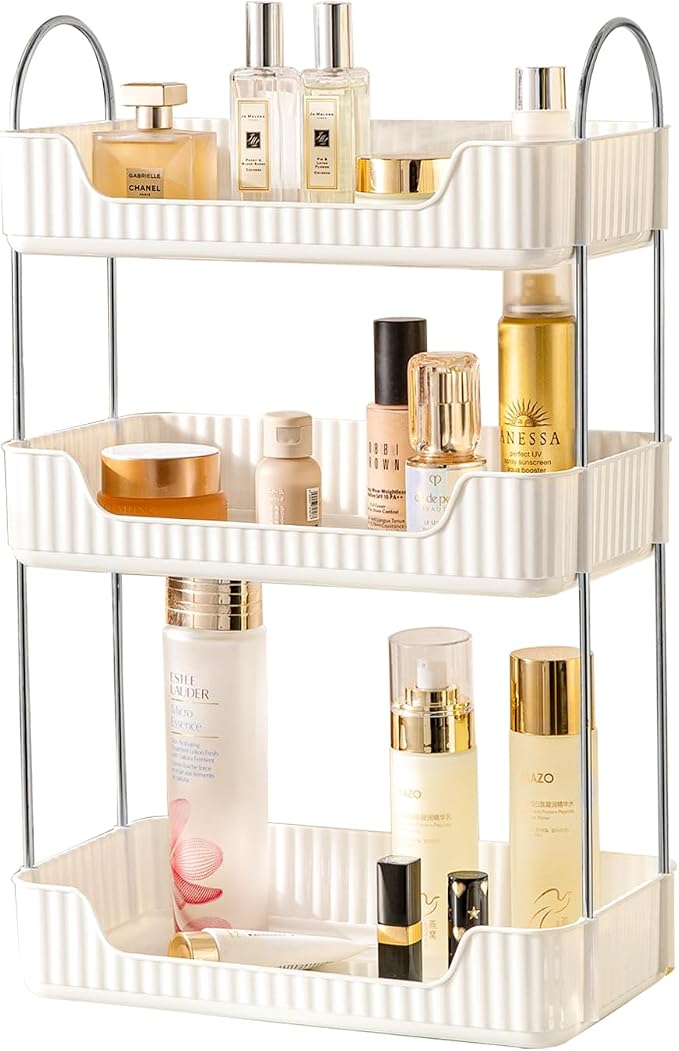 Bathroom Counter Cosmetic Organizer, 3 Tier-Cream White, Alloy Steel & PET by SHUANGQING