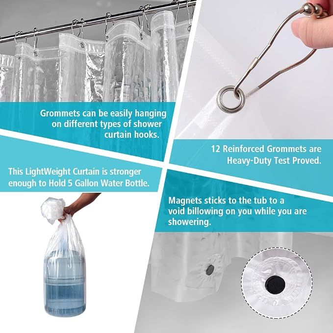Ga-Geetopia Thin 3D EVA Shower Curtain Liner Water Cube, 72x72 Premium Light - Image 3
