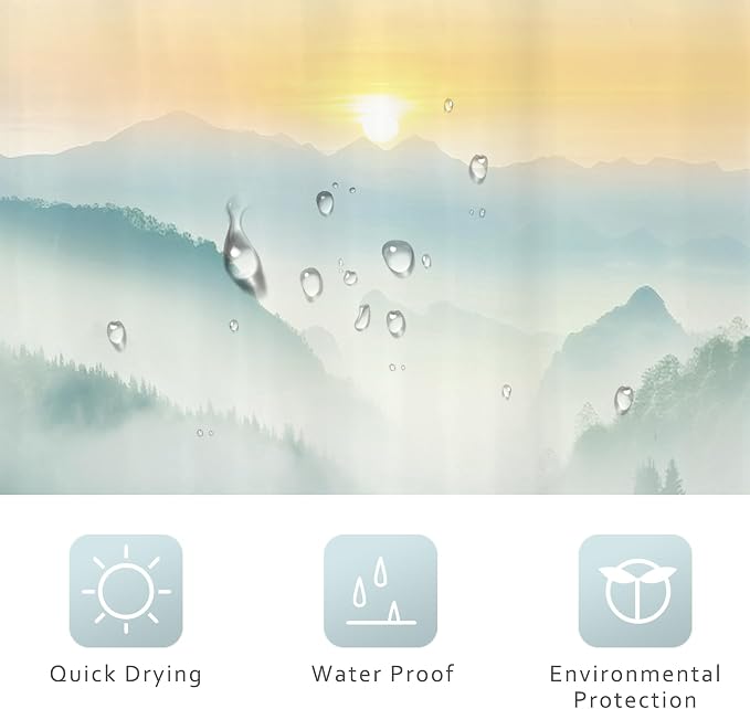 Riyidecor Mountain Shower Curtain 72Wx72H Inch Green Sunrise Sunset Scenery - Image 7
