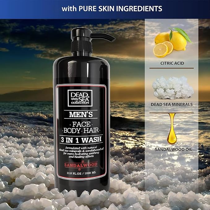 Dead Sea Collection Mens Body Wash 3 in 1 – Sandalwood Body Wash - Image 4
