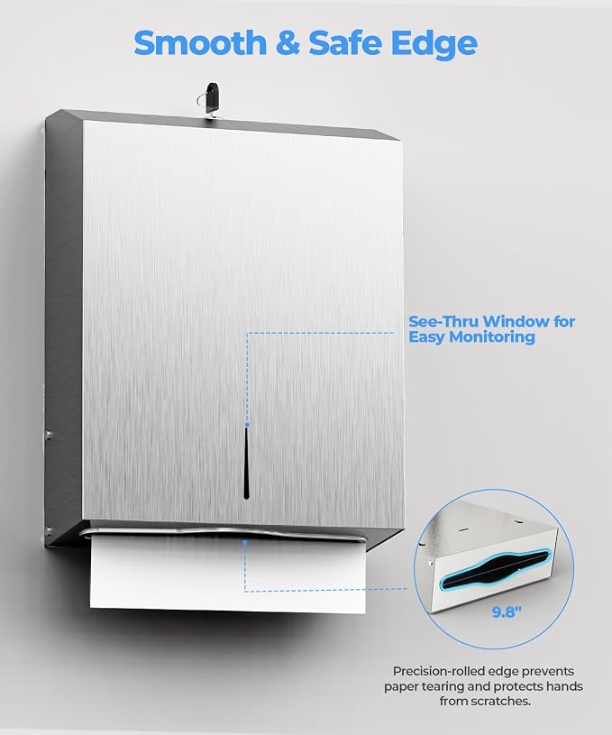 Paper Towel Dispenser Wall Mount, Brushed Stainless Steel Commercial Paper - Image 3