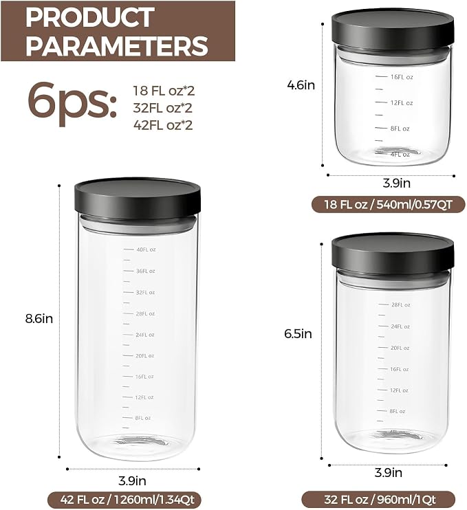 Danbark Set of 6 Mixed Sizes Airtight Glass Storage Canisters - Image 3