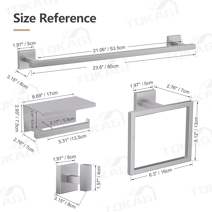 TQKAG 5-Pieces Brushed Nickel Bathroom Hardware Accessories Set 23.6" SUS304 - Image 6