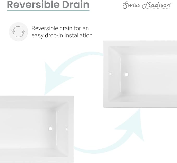 Swiss Madison Voltaire 60" x 30" Reversible Drain Drop-In Bathtub - Image 9