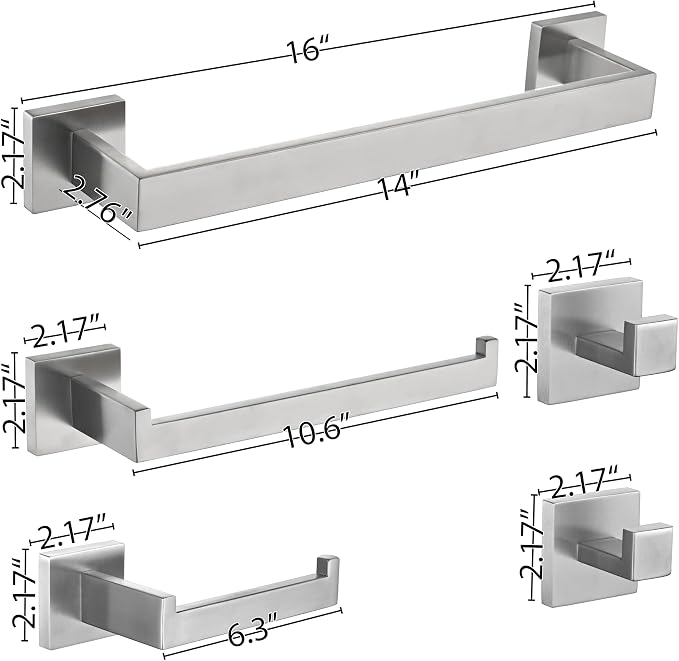 5 Piece Bathroom Hardware Set Brushed Nickel, SUS304 Stainless Steel Towel Bar - Image 9