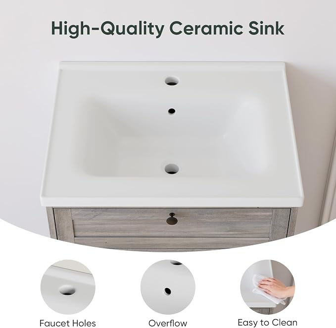 23.62" Bathroom Vanity with Ceramic Sink, Farmhouse Bathroom Vanity Cabinet - Image 4