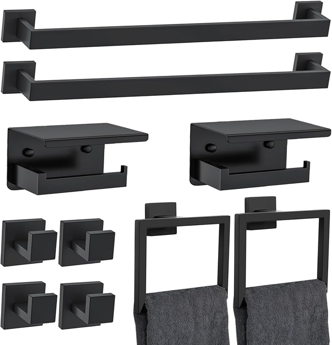 10 Pieces Black Towel Bar Set Bathroom Hardware Accessories Set Upgraded Toilet by Woekme
