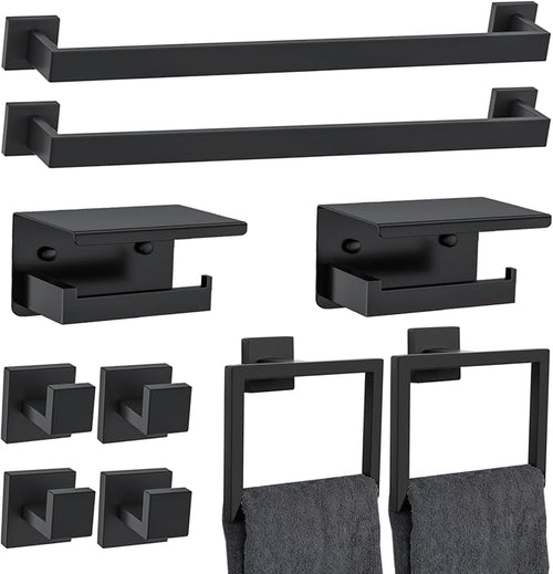10 Pieces Black Towel Bar Set Bathroom Hardware Accessories Set Upgraded Toilet by Woekme