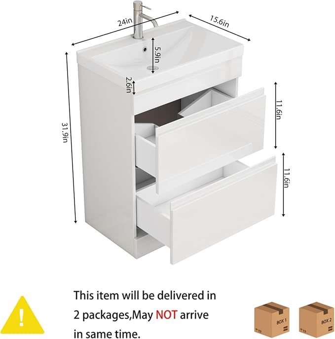 24-Inch Bathroom Vanity with Ceramic Sink Combo, Freestanding Modern Bathroom - Image 2
