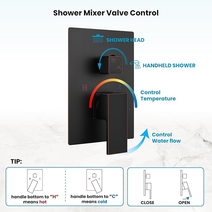 gotonovo Rainfall Bathroom Shower System Rain Shower Head and Handle Set Wall - Image 3