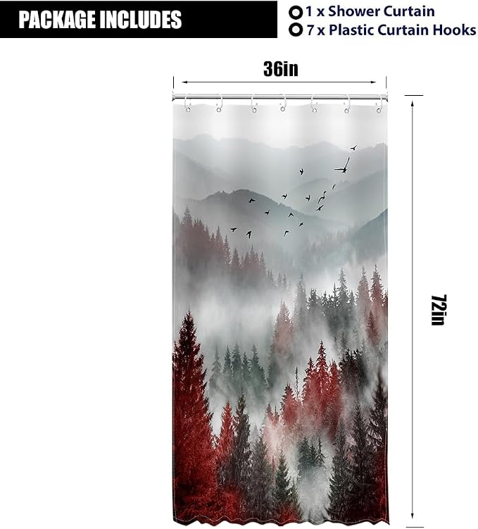 Riyidecor Stall Half Small Rv Shower Curtain 36Wx72H Inch Red Black Mountain - Image 4