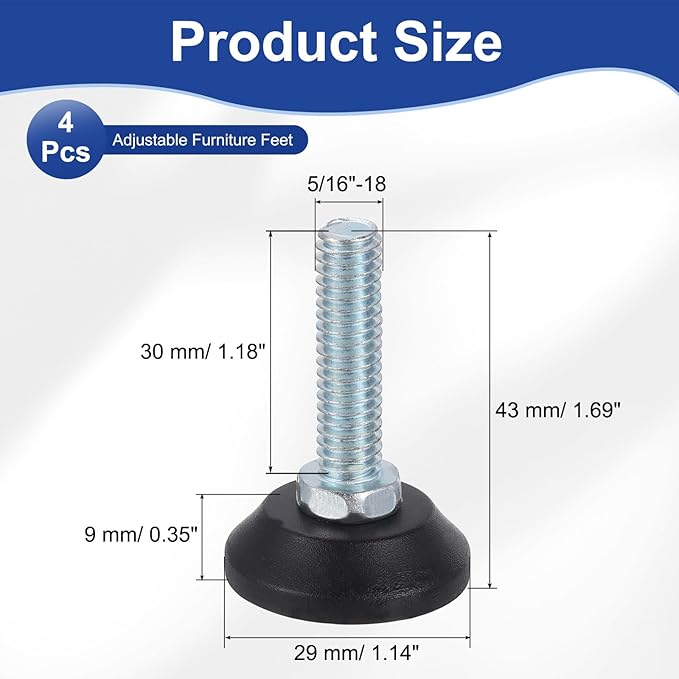 uxcell 5/16"-18 Thread Furniture Feet Levelers - Image 2