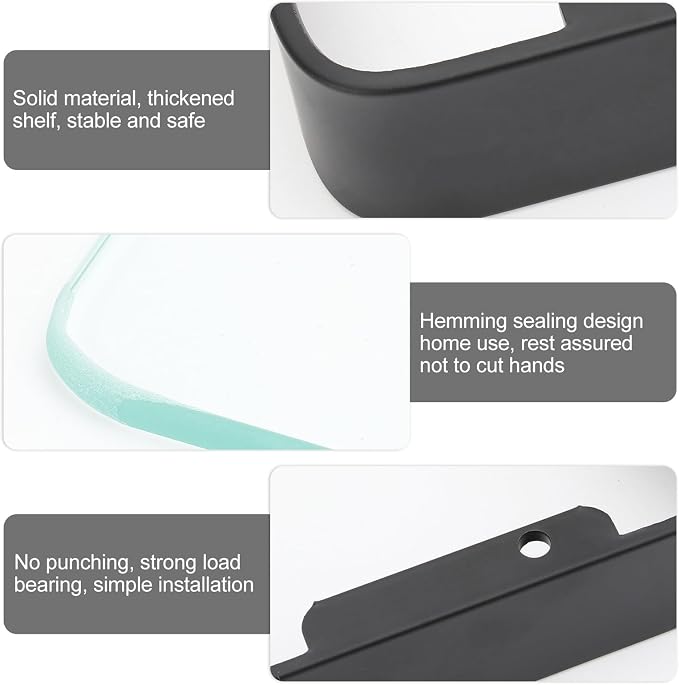 Bathroom Glass Shelf Floating Wall Rack Black Corner Organizer - Image 6