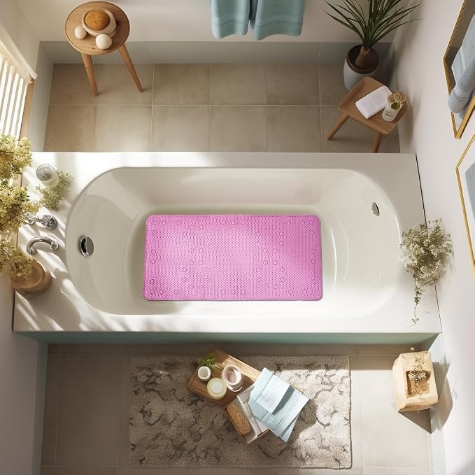 Bathtub Mat Non Slip 36” X 17” Pink Shower Mat Soft Foam Bath Mats - Image 7