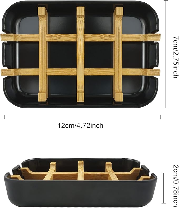 2 Pack Bamboo Soap Dish, Self-Draining Hand Soap Box, Wooden Bamboo Bar Soap - Image 4