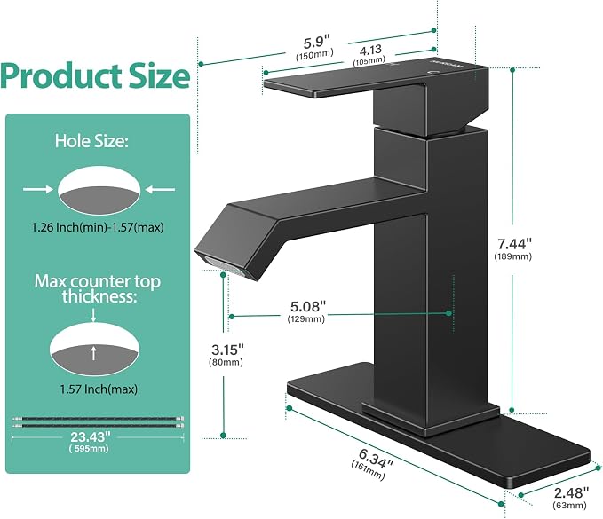 Single Handle Bathroom Faucets, HURRAN Matte Black Bathroom Sink Faucet - Image 2
