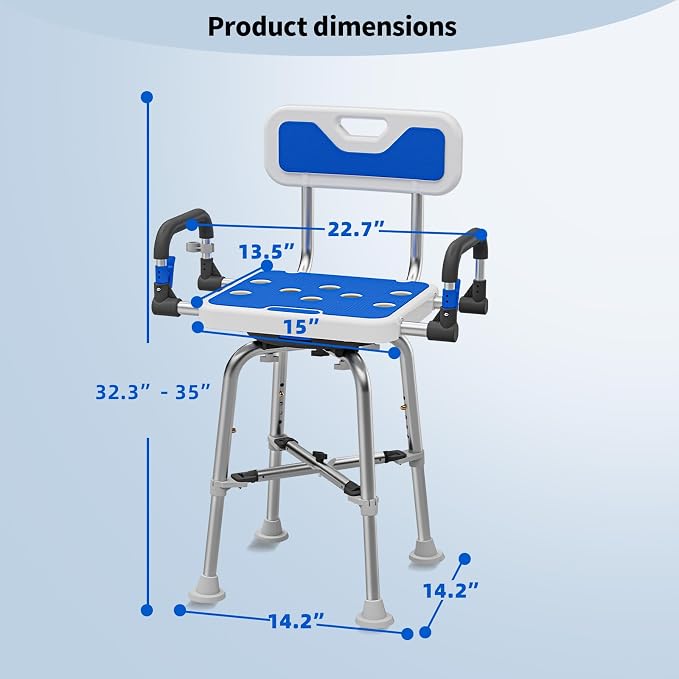 Swive Shower Chair with Arms and Back Heavy Duty 500 lbs - Image 9