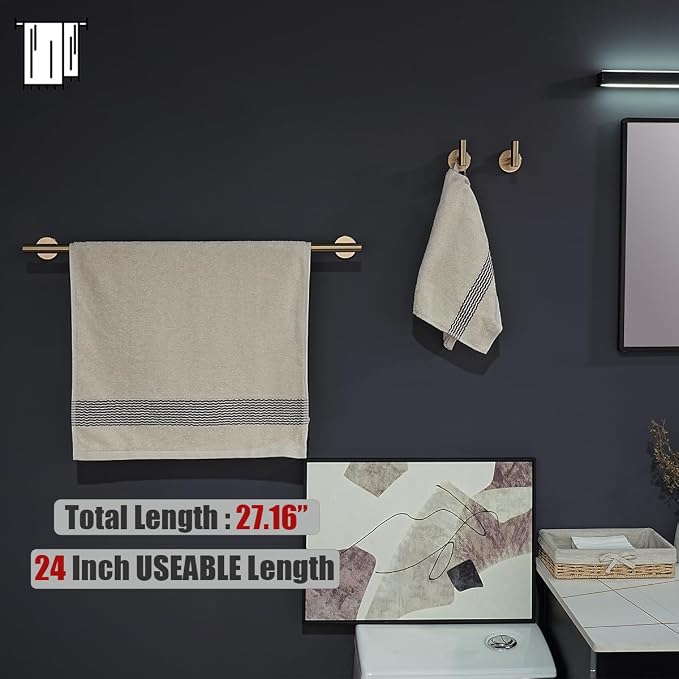 JQK Champagne Bronze Towel Bar, 27 Inch 304 Stainless Steel Thicken 0.8mm Towel - Image 3