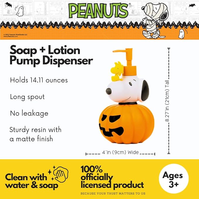 Peanuts Snoopy Pumpkin Soap/Lotion/Hand Sanitizer Resin Pump Dispenser - Image 2