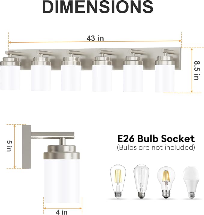 IZORRO Bathroom Vanity Light Fixture, 6-Light 43 Inch Brushed Nickel Bathroom - Image 2