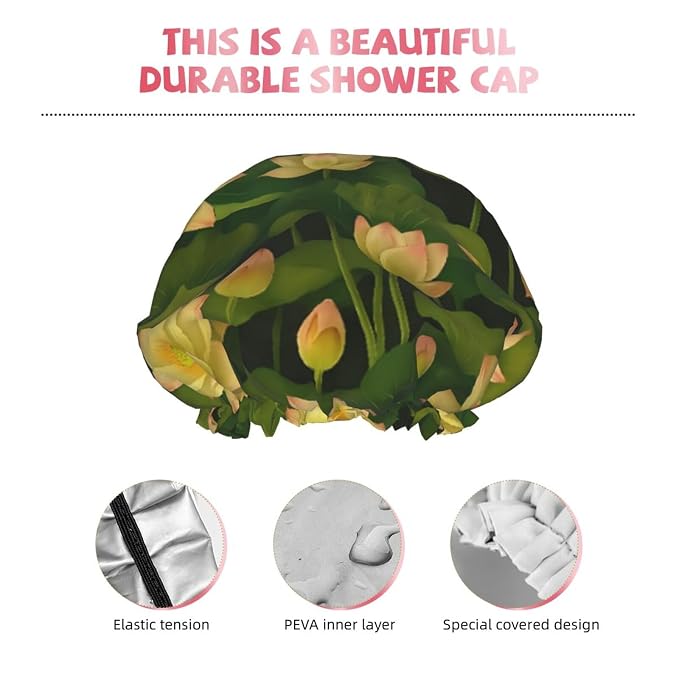 Elegant Lotus Shower Cap for Women Reusable Waterproof Stylish Bath Hat Hair - Image 5