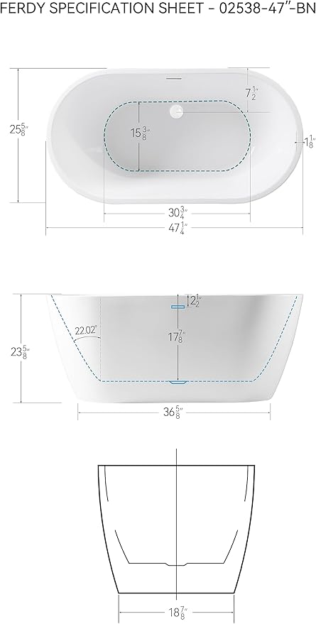 FerdY 47" Bali Acrylic Freestanding Bathtub - Image 9