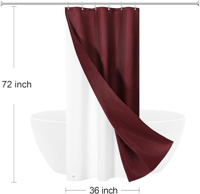 3 in 1 Stall Half Size Burgundy Shower Curtain Set-36 W x 72 H, Modern Waffle - Image 8