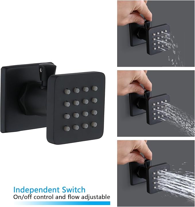 Matte Black Shower System 16 Inches Ceiling Mount Full Body Shower Faucet Set - Image 3
