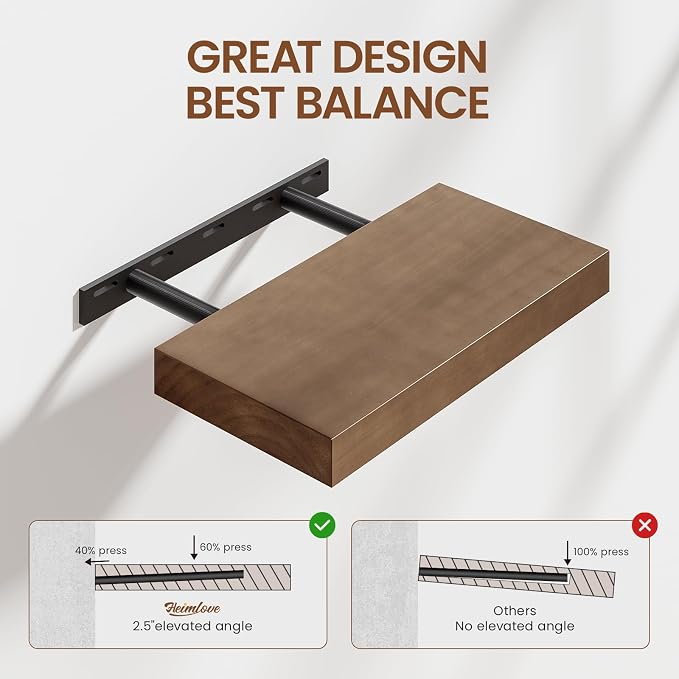 Heimlove Floating Shelves for Wall, 2 Packs 16 inches Natural Pine Solid Wood - Image 7