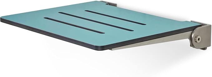18 inch Silhouette Slimline Folding Wall Mount Shower Bench Seat, Teal Seat - Image 3