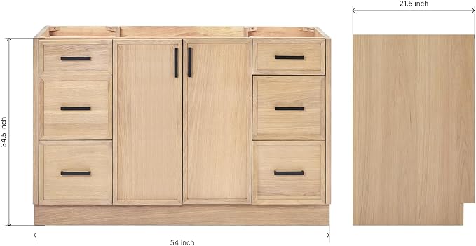 ARIEL Kelly 54 inch Bathroom Vanity Without Sink in White Oak, Bathroom Base - Image 2