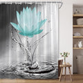 Lotus Shower Curtain Black White Grey Teal Flower Elegant Blooming Floral by showercurtain