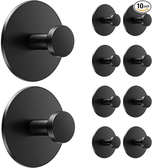 10-Pack Adhesive Wall Hook for Coat and Towel: Extra Sticky 12 LB, Stainless by BUSSDIS