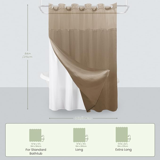 Inhousolu Extra Long No Hook Shower Curtain - Image 7