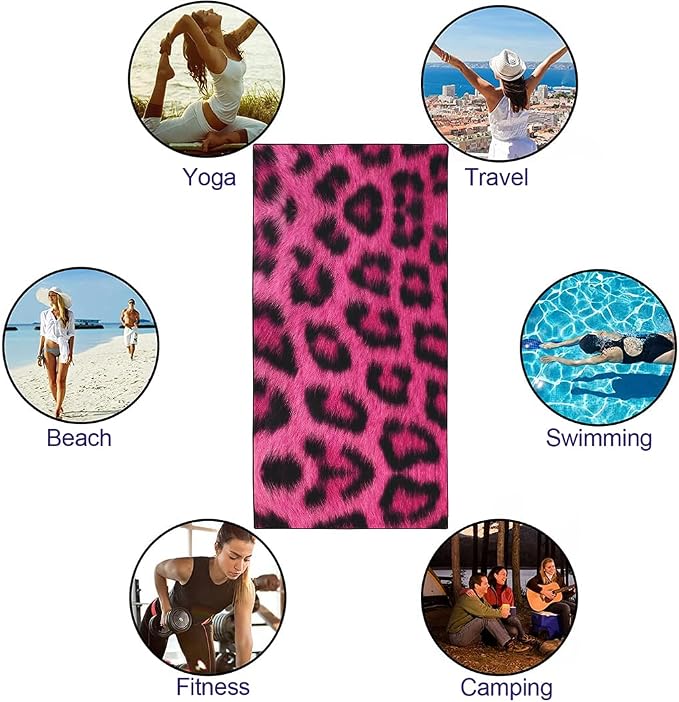 Pink Leopard Print Love Beach Towel 36"x72" Quick-Dry Sand-Free Soft Microfiber - Image 4