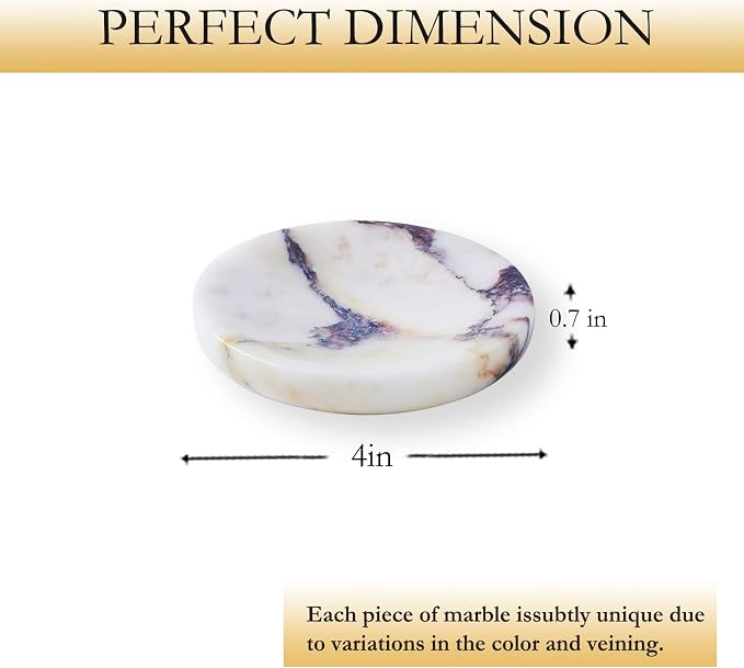 Round Marble Soap Dish, Jewelry Tray, Natural Ring Holder, Nightstand Décor - Image 2