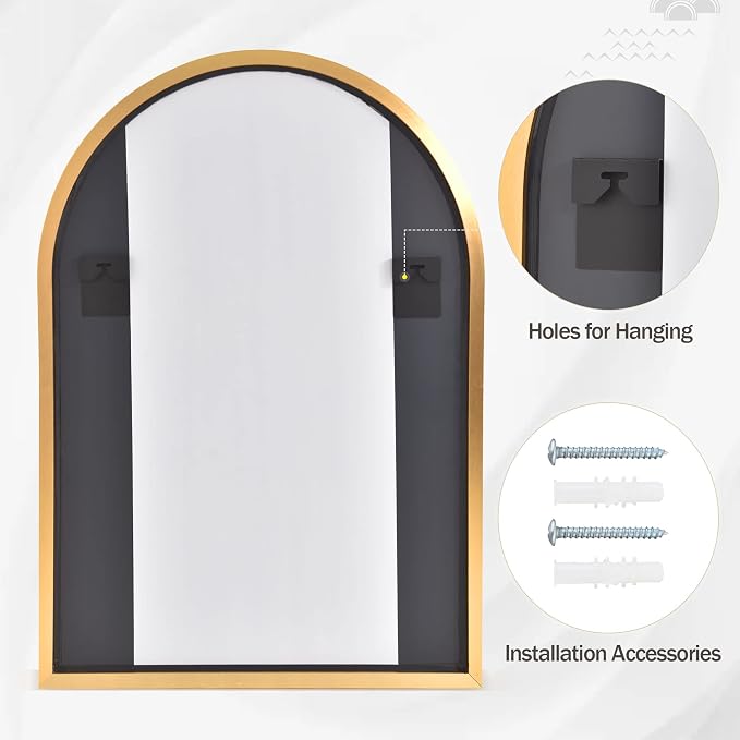 HARRITPURE Arched Bathroom Mirror 24" x 36“ Gold Modern Wall Mirror Aluminum - Image 7