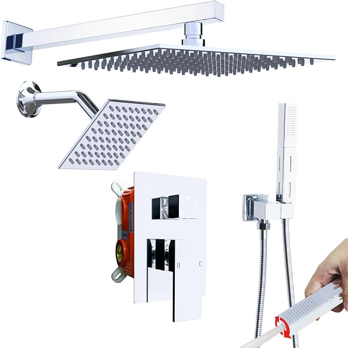 ENGA Shower Faucet Set, Dual Head Shower System 10" & 6" Square Rain Shower by Enga