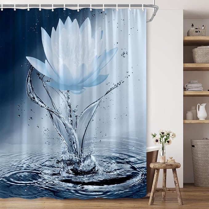 Lotus Shower Curtain Blue Flower Elegant Blooming Floral by showercurtain