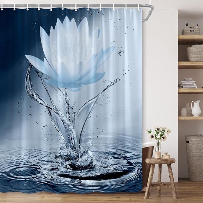 Lotus Shower Curtain Blue Flower Elegant Blooming Floral - Image 4