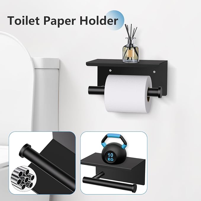 TNOMS 5 Pieces Towel Bar Set Matte Black Bathroom Hardware Set Upgraded Toilet - Image 3
