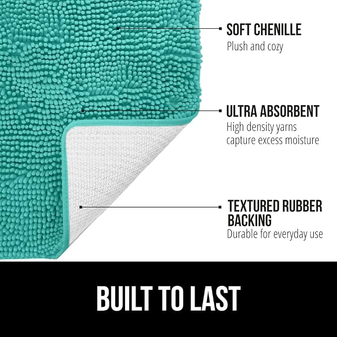 GORILLA GRIP Bath Rug Mat, Soft Absorbent Chenille, Quick Dry Microfiber Mats - Image 2