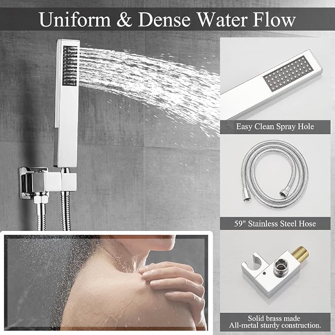 Shower Faucet Set 16 Inch Wall Mount Rain Shower System, All Metal Shower - Image 5