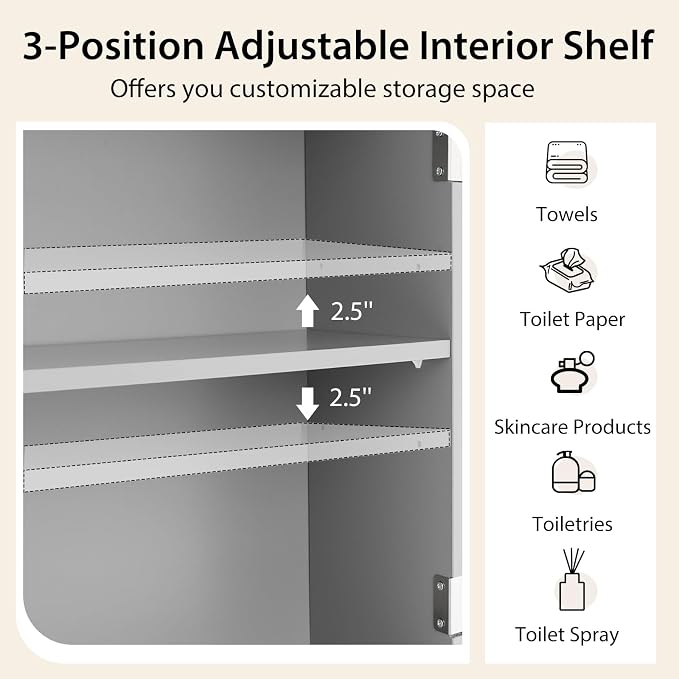 COSTWAY Over The Toilet Storage Cabinet, Bathroom Shelf Over Toilet, Double - Image 6