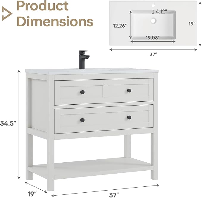 36 Inch Bathroom Vanity with Sink, Modern Bathroom Single Sink Vanity, Storage - Image 5