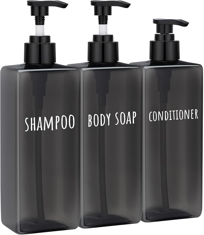 Segbeauty 16.9oz Black Shampoo and Conditioner Dispenser, 500ml Pre-Printed by Segbeauty
