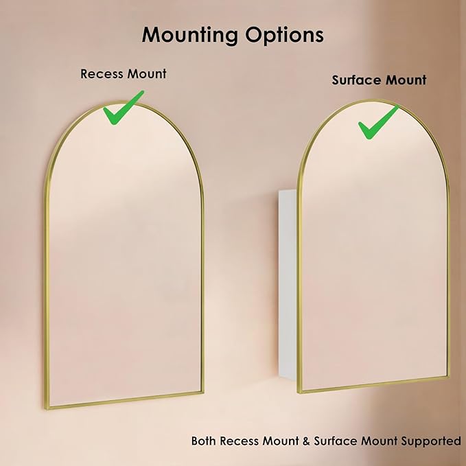 TEHOME 20 x 30'' Brush Gold Arched Bathroom Medicine Cabinet - Image 6